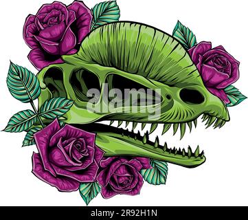 Dinosaurier-Schädel mit Rosenmuster Stock Vektor