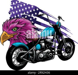 Vektor illustraton ein Motorrad mit dem Kopf Adler und amerikanische Flagge Stock Vektor