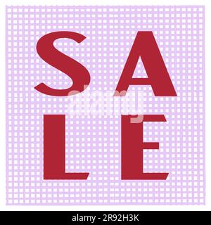 Vorlage für Verkaufsbanner Rotes Wort auf violettem Gittermuster Vektordarstellung „Grunge Texture Square“. Isoliert auf weißem Hintergrund Stock Vektor