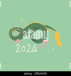 Drachensymbol von 2024. Chinesischer Lunisolar-Kalender. Vektor-isolierte Darstellung für Konstruktion. Stock Vektor