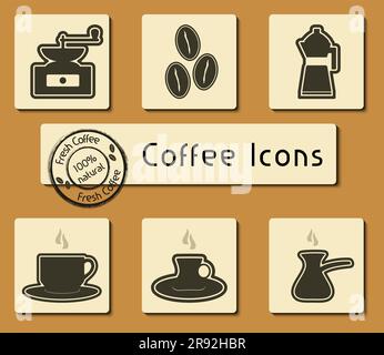 Coffee Icons Collection Dekoration für Showcase, Corporate Identity Coffee Icons Set Vector Illustration isoliert Stock Vektor