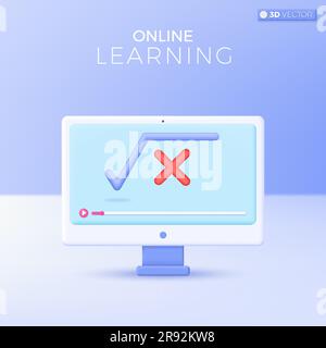 Symbole für E-Learning. Mathematik, Formel, Berechnung, EQUAL, Online-Bildung zu Hause Konzept. Isoliertes 3D-Vektor-Zeichnungsdesign Cartoon pas Stock Vektor