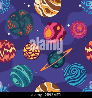 Set von farbigen Sci-Fi-Planeten auf einem Hintergrundvektor des Universums Stock Vektor