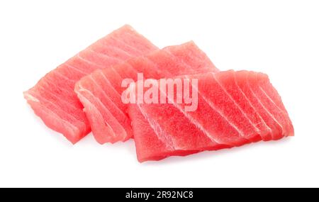 Leckere Sashimi (Stücke frischen rohen Thunfisches) auf weißem Hintergrund Stockfoto