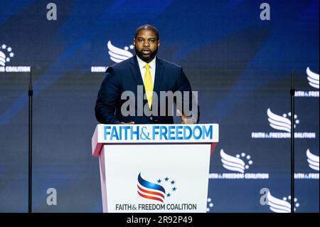 Washington, Usa. 23. Juni 2023. USA Vertreter Byron Donalds (R-FL), der auf der Konferenz der Koalition für Glaubensfreiheit und Freiheit in Washington, DC, sprach. Kredit: SOPA Images Limited/Alamy Live News Stockfoto