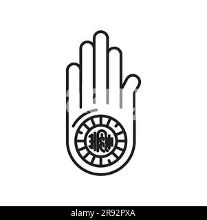 Jainismus Religionssymbol der Ahimsa-Hand oder Dharmachakra von Jain Dharma, Vektorsymbol. Jainismus religiöses Symbol von Ahimsa und Samsara zu Nirvana, Jain oder indischer spiritueller Religion Symbol der Handfläche Stock Vektor