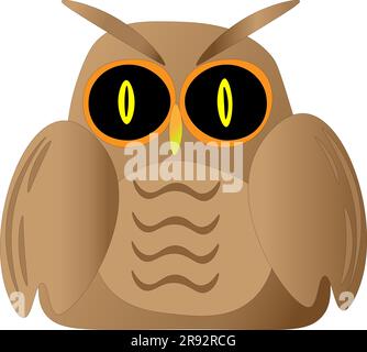 Lustige Eule auf weißem Hintergrund, Kinderzeichnung. Vektordarstellung Stock Vektor