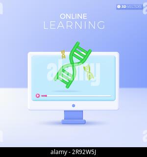 Symbole für E-Learning. mikrobiologie, Biochemie, dna, Mensch, Online-Bildung zu Hause Konzept. 3D-Vektor isoliertes Illustrationsdesign Cartoon Past Stock Vektor