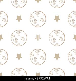 Hintergrund mit einem Spielzeugball für Haustiere und einem Stern auf weißem Hintergrund. Nahtloses Muster mit Kritzeleien. Vektordarstellung. Stock Vektor