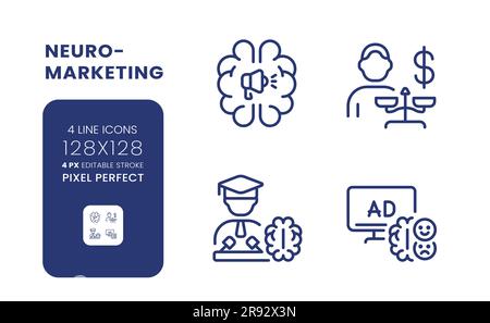 Lineare Desktop-Symbole für Neuromarketing Stock Vektor