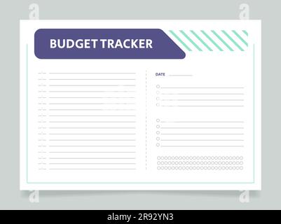 Design-Vorlage für das Arbeitsblatt „Daily Budget Tracker“ Stock Vektor