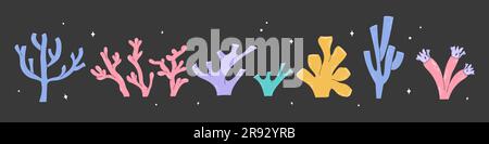 Sammlung von Algen und Korallen im Cartoon-Stil Stock Vektor