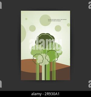 Abstrakter Eco Flyer oder Cover Design mit Hügeln und Bäumen Stock Vektor