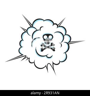 Furzrauchen riechende Wolke mit Schädel und überkreuzenden Knochen Pop-Art-Comic-Buch Cartoon flaches Design Vektorbild. Schlechter Gestank oder giftiger Furzaroma Stock Vektor