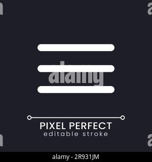 Hamburger Menü Pixel perfekte weiße lineare ui-Symbol für dunkles Thema Stock Vektor