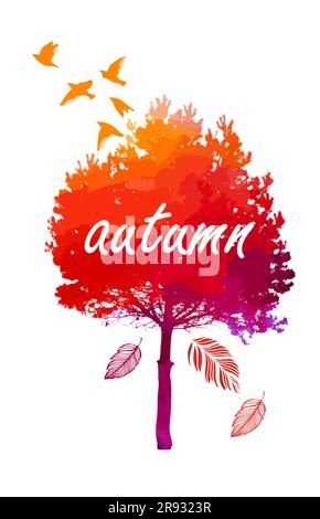 Herbstbaum in roter Aquarellfarbe. Vektordarstellung Stock Vektor