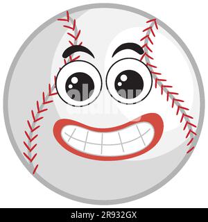 Baseball-Cartoon-Figur mit Illustration von Augen und Mund Stock Vektor