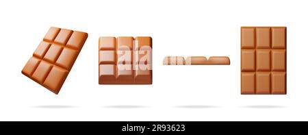 3D Milchschokoladenriegel aus verschiedenen Blickwinkeln Stock Vektor