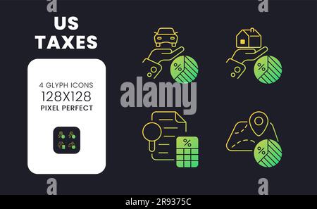 US-Steuern Gelbe Symbole auf der Arbeitsfläche mit Farbverlauf Stock Vektor