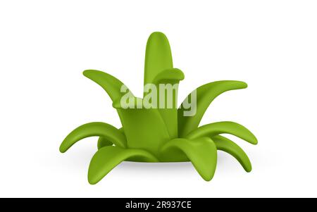 3D realistisches, niedliches grünes Gras im Cartoon-Stil, isoliert auf hellem Hintergrund. Vektordarstellung. Stock Vektor