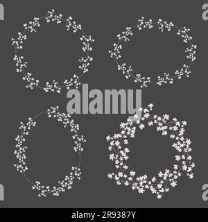 Vektorset aus handgezeichneten, zarten Blumenrahmen, ein Kranz aus rosa kleinen Blumen Stock Vektor