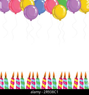 Bunte Ballons und Kerzen. Glückwunschbanner-Vektordarstellung. Alles gute zum Geburtstag. Designelement für Grußkarten, Weihnachtsbanner Stock Vektor