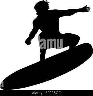 Silhouette eines Surfers. Schwarze Konturen vor transparentem Hintergrund. Stock Vektor
