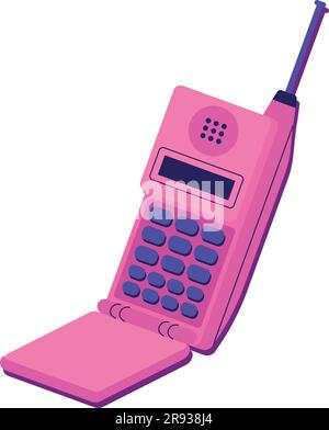 Isoliertes farbiges Mobiltelefon mit nostalgischem Retro-Symbol-Vektor Stock Vektor
