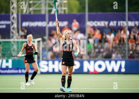 Amstelveen, Niederlande. 23. Juni 2023. AMSTELVEEN, NIEDERLANDE - JUNI 23: Yibbi Jansen aus den Niederlanden Gesten während des FIH Hockey Pro League Frauenspiels zwischen den Niederlanden und Deutschland im Wagener Stadion am 23. Juni 2023 in Amstelveen, Niederlande (Foto von Rene Nijhuis/BSR-Agentur) Kredit: BSR-Agentur/Alamy Live News Stockfoto