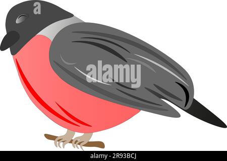 Bullfinch auf weißem Hintergrund, Kinderzeichnung. Stock Vektor