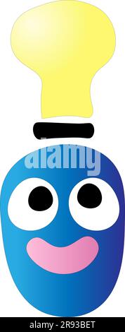 Eine Idee, eine Glühbirne über einem Smiley, auf weißem Hintergrund, eine Kinderzeichnung. Stock Vektor
