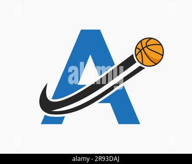 Anfangsbuchstabe Ein Basketball-Logo-Konzept mit beweglicher Basketball-Ikone. Warenkorbball-Logo Stock Vektor