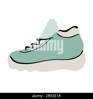 Vektor-Turnschuhe Illustration, isoliert auf weißem Hintergrund. Moderner Sneaker mit Silhouette. Vintage-Turnschuhe für Mädchen, lineare Skizze. Laufschuh-Symbol Stock Vektor