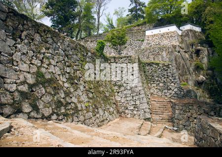 Steinmauern von Bitchu Matsuyama Castle Stockfoto