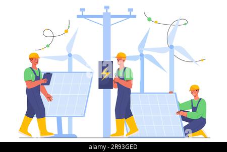 Installation oder Reparatur von Solarmodulen Stock Vektor