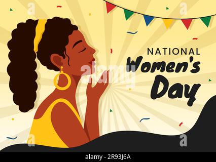 Happy Women Africa Day Celebration Vector Illustration mit ethnischer schwarzer Frau und afrikanischer Flagge in flachen, handgezeichneten Landing-Page-Vorlagen Stock Vektor