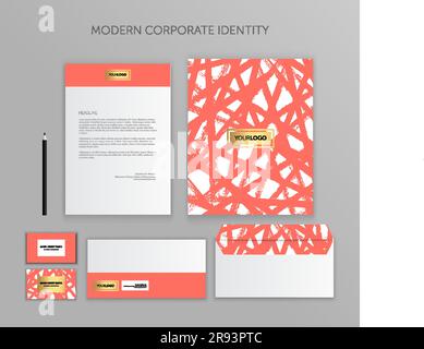 Corporate Identity-Vorlage. Corporate Identity Design Stationery Mockup Vector Megapack Set. Trendige Lebende Koralle Stock Vektor