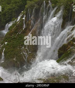 Die Satavci-Wasserfälle, im Nationalpark Plitvicer, Kroatien von oben. Stockfoto