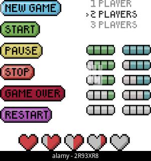Set von Videospielelementen. Pixel Art, 8-Bit-Stil Stock Vektor