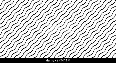 Welliger linearer Hintergrund. Nahtloses Guilloche-Muster. Schwarzes Moiré. Gestaltungselement für Banknoten, Diplome, Bescheinigungen, Dokumente. Vektorhintergrund. Stock Vektor