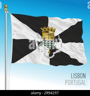 Die Flagge der Stadt Lissabon mit Wappen, Portugal, Europäische Union, Vektorbild Stock Vektor