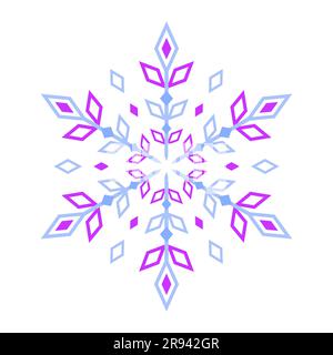 Lilafarbene Schneeflocke auf weißem Hintergrund. Dekoratives Winterelement Stock Vektor