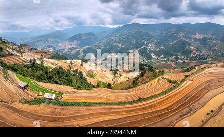 Terrassenförmige Felder während der Bewässerungssaison in De Xu Phinh, Mu Cang Chai, Yen Bai, Vietnam Stockfoto