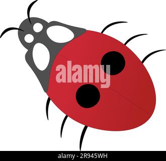Lustiger Marienkäfer, auf weißem Hintergrund, Kinderzeichnung. Stock Vektor
