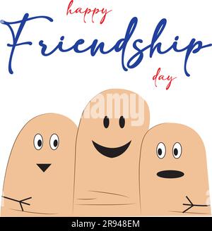Banner für den Tag der Freundschaft mit drei Fingern, die lächeln und sich umarmen Stock Vektor