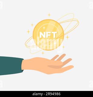 Hand Hold NFT - nicht fungibler Token. Abbildung eines flachen Vektors Stock Vektor