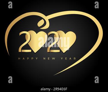 Frohes neues Jahr 2020 mit Herz. Vektor Neujahr Illustration. Broschüren-Design-Vorlage, Karte, Banner Stock Vektor