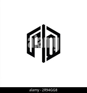 PQ Letter Logo Monogramm sechseckig mit Connect Umriss-Designvorlage Stockfoto