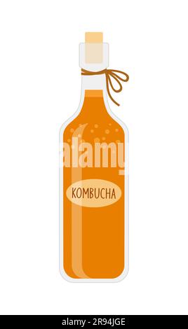 Hausgemachter Kombucha-Tee in der Flasche mit Etikett auf weißem Hintergrund Stock Vektor