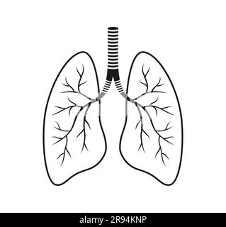 Schwarz-weißes Lungensymbol auf weißem Hintergrund. Vektordarstellung Stock Vektor